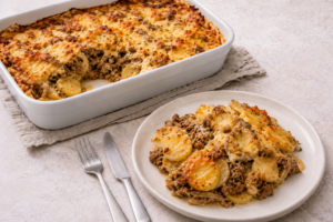 Franse-ui-gehaktschotel-met-aardappelschijfjes