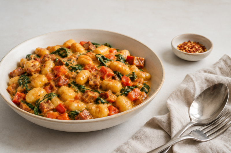 Romige-gnocchi-met-krokante-chorizo-en-spinazie